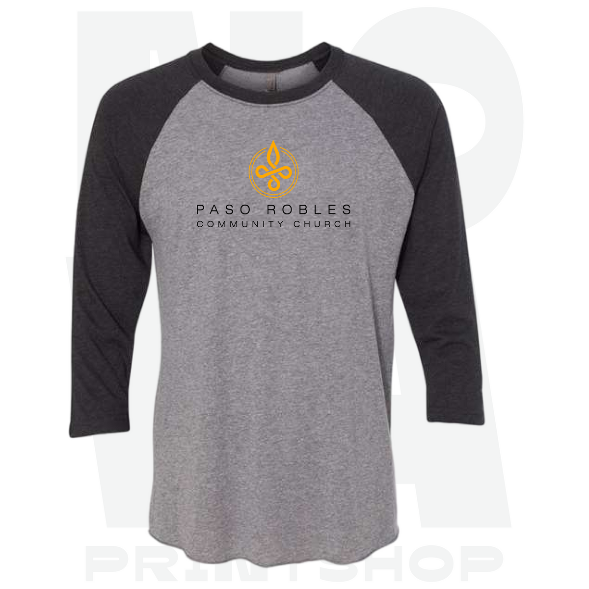 PRCC raglan wordmark mockup