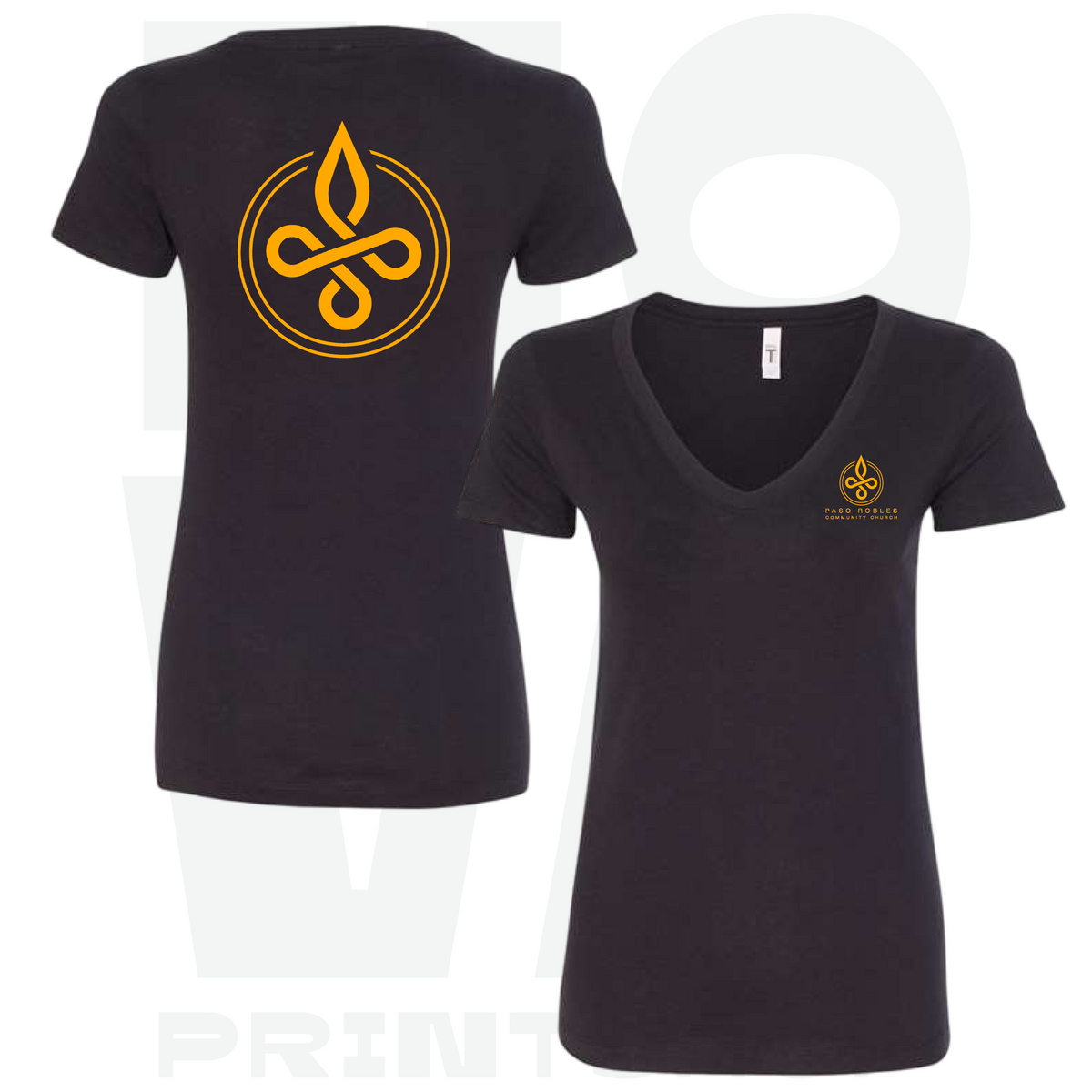 PRCC women’s V-neck left chest and back mockup